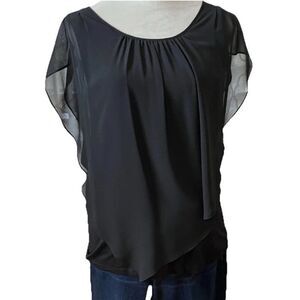 Alyx Women’s Black Blouse Flowy Chiffon Overlay Cotton Built-in tank Size Medium